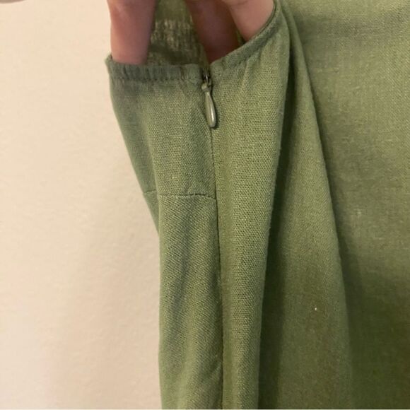 Dip v neck linen blend green tie waist lagenlook boho jumpsuit romper wide leg 6 - Picture 4 of 12